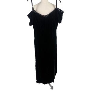 VTG Y2K Sz 12Black Velvet OffShoulder Formal Slit Dress Whimsigoth Vamp Dark